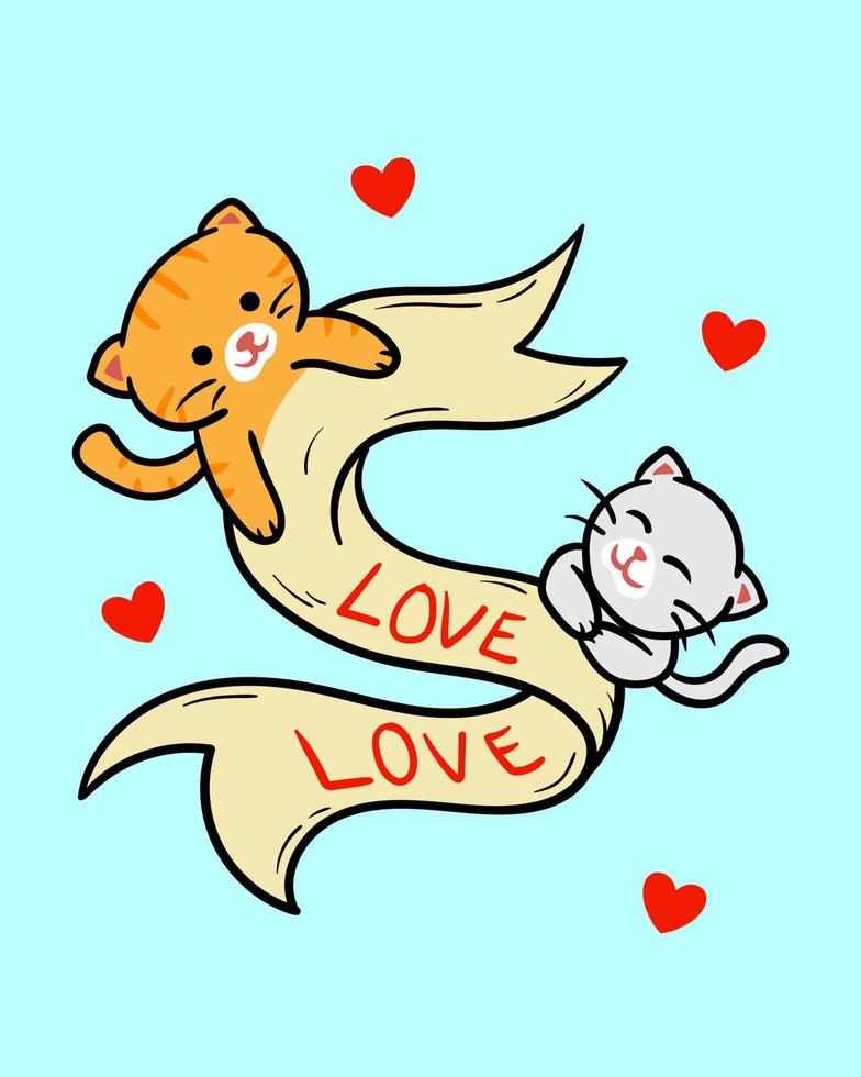 los gatos lindos se aman el día especial de san valentín, diseño de ilustraciones vectoriales vector