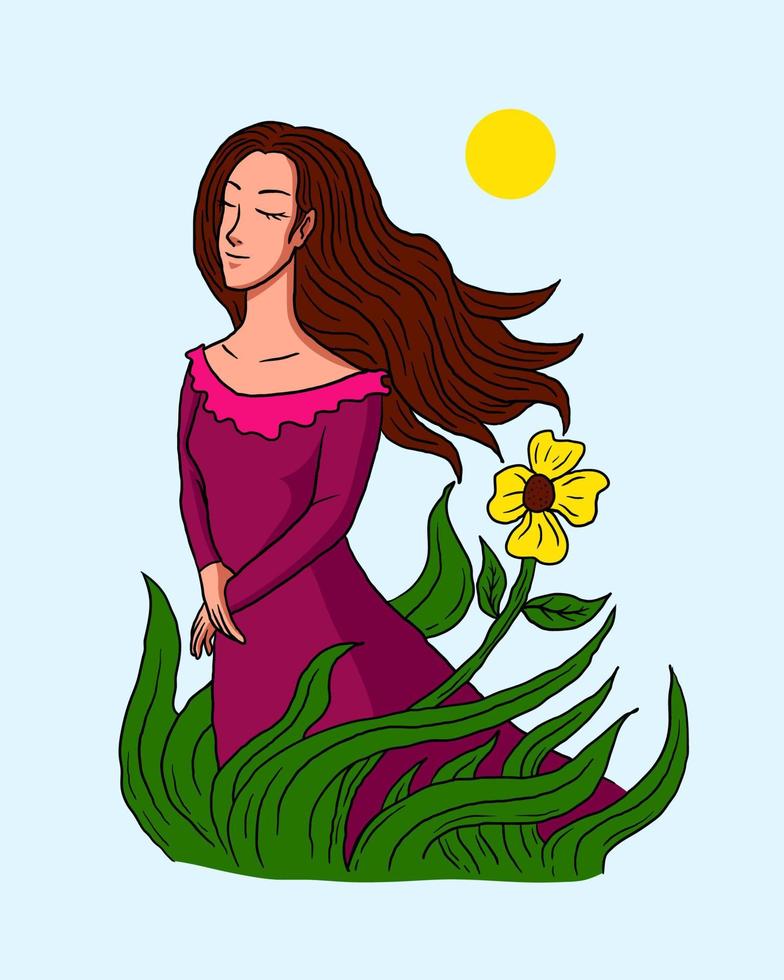 hermosa chica con el viento, diseño de ilustraciones vectoriales vector