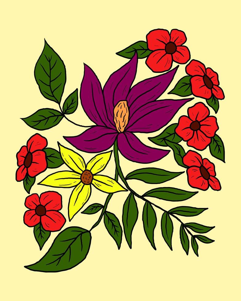 Hermosa flor a todo color, diseño de ilustraciones vectoriales vector