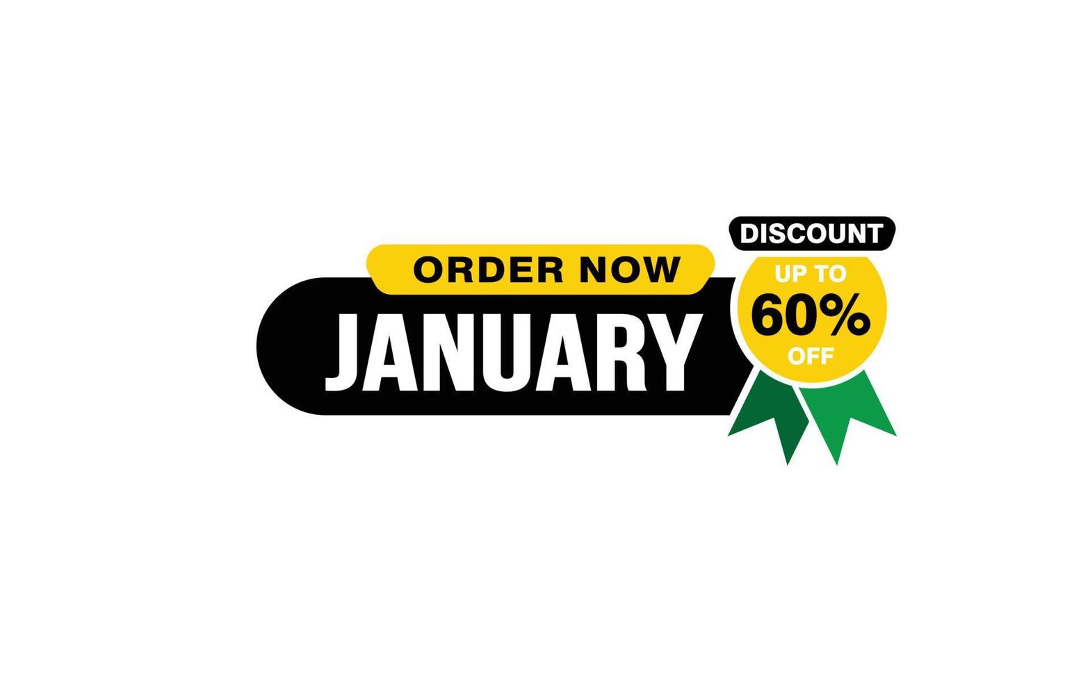 60 Percent JANUARY discount offer, clearance, promotion banner layout with sticker style. vector