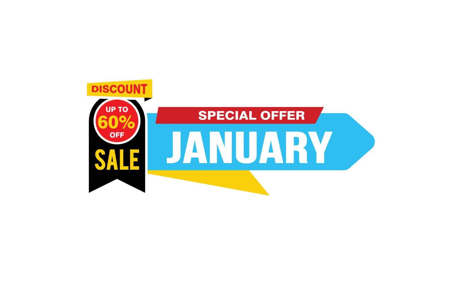 60 Percent JANUARY discount offer, clearance, promotion banner layout with sticker style. vector