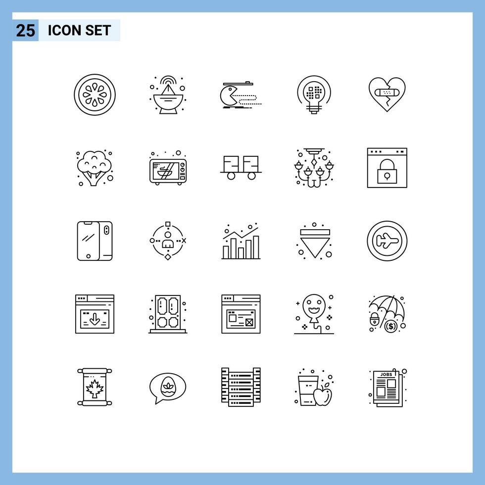 Stock Vector Icon Pack of 25 Line Signs and Symbols for emotions bulb computer light data Editable Vector Design Elements