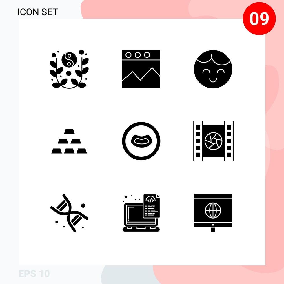 Set of 9 Vector Solid Glyphs on Grid for mouth anatomy baby stack gold Editable Vector Design Elements