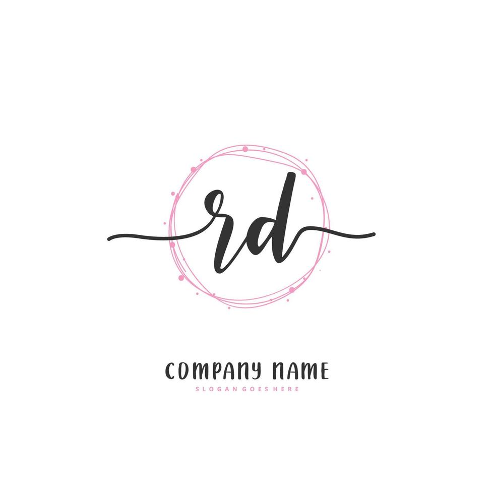 rd escritura a mano inicial y diseño de logotipo de firma con círculo. hermoso diseño de logotipo escrito a mano para moda, equipo, boda, logotipo de lujo. vector