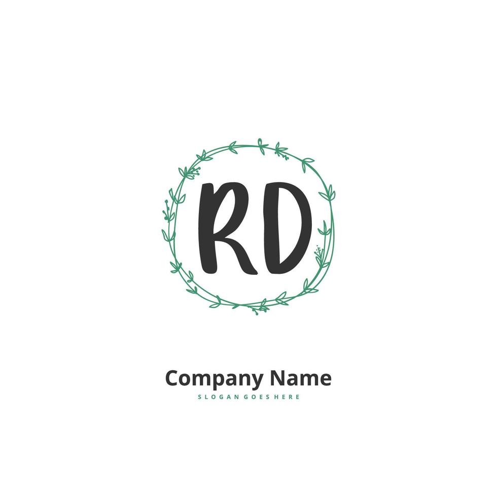 rd escritura a mano inicial y diseño de logotipo de firma con círculo. hermoso diseño de logotipo escrito a mano para moda, equipo, boda, logotipo de lujo. vector