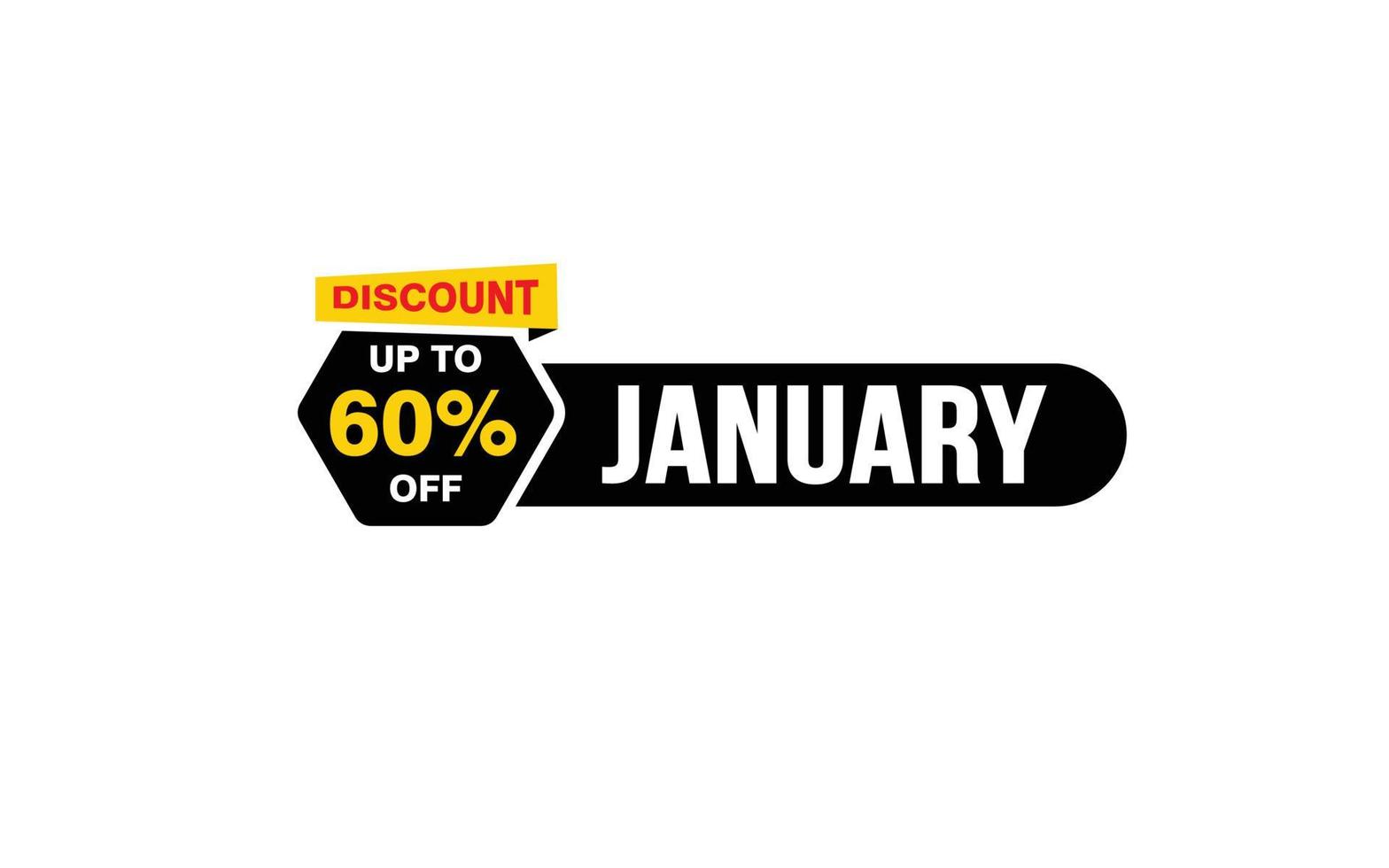 60 Percent JANUARY discount offer, clearance, promotion banner layout with sticker style. vector