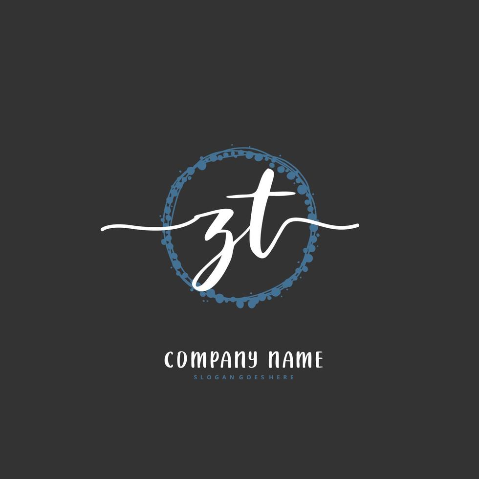 ZT Initial handwriting and signature logo design with circle. Beautiful design handwritten logo for fashion, team, wedding, luxury logo. vector