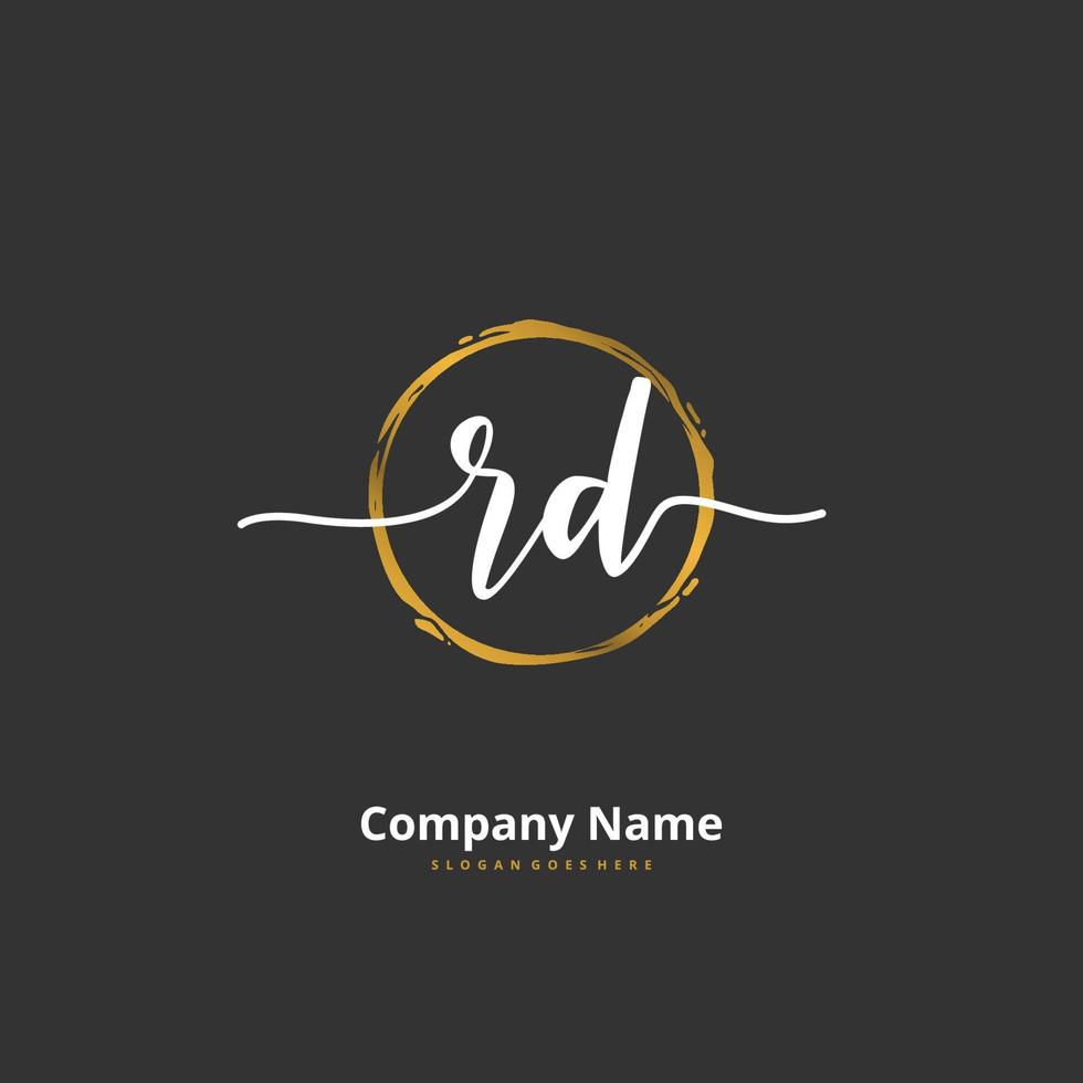 rd escritura a mano inicial y diseño de logotipo de firma con círculo. hermoso diseño de logotipo escrito a mano para moda, equipo, boda, logotipo de lujo. vector