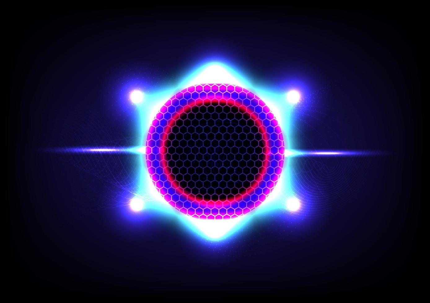 fondo de tecnología abstracta blanca y azul sobre el fondo negro. círculo y anillo de la ciencia. resplandor y luz brillante. vector