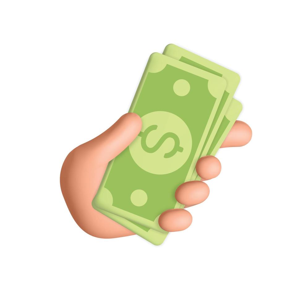 3d vector female hand holds  and gives bunch of dollar currency bill web icon banner design