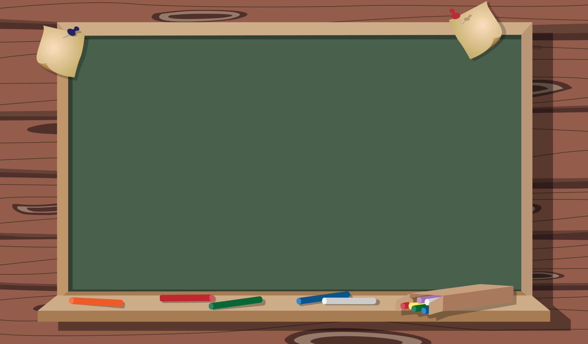 Blackboard and elements on brown wooden background. chalkboard for copy