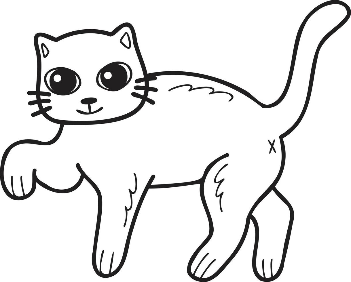 Hand Drawn walking cat illustration in doodle style vector