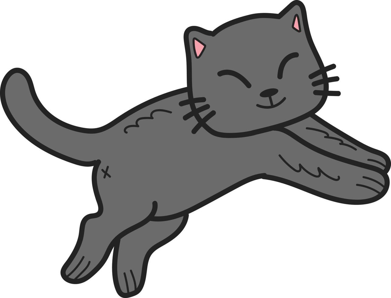 Hand Drawn jumping cat illustration in doodle style vector