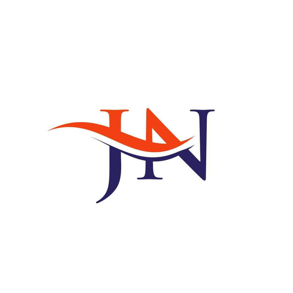 plantilla de vector de logotipo vinculado a la letra jn inicial. diseño del logotipo de la letra swoosh jn. vector de diseño de logotipo jn