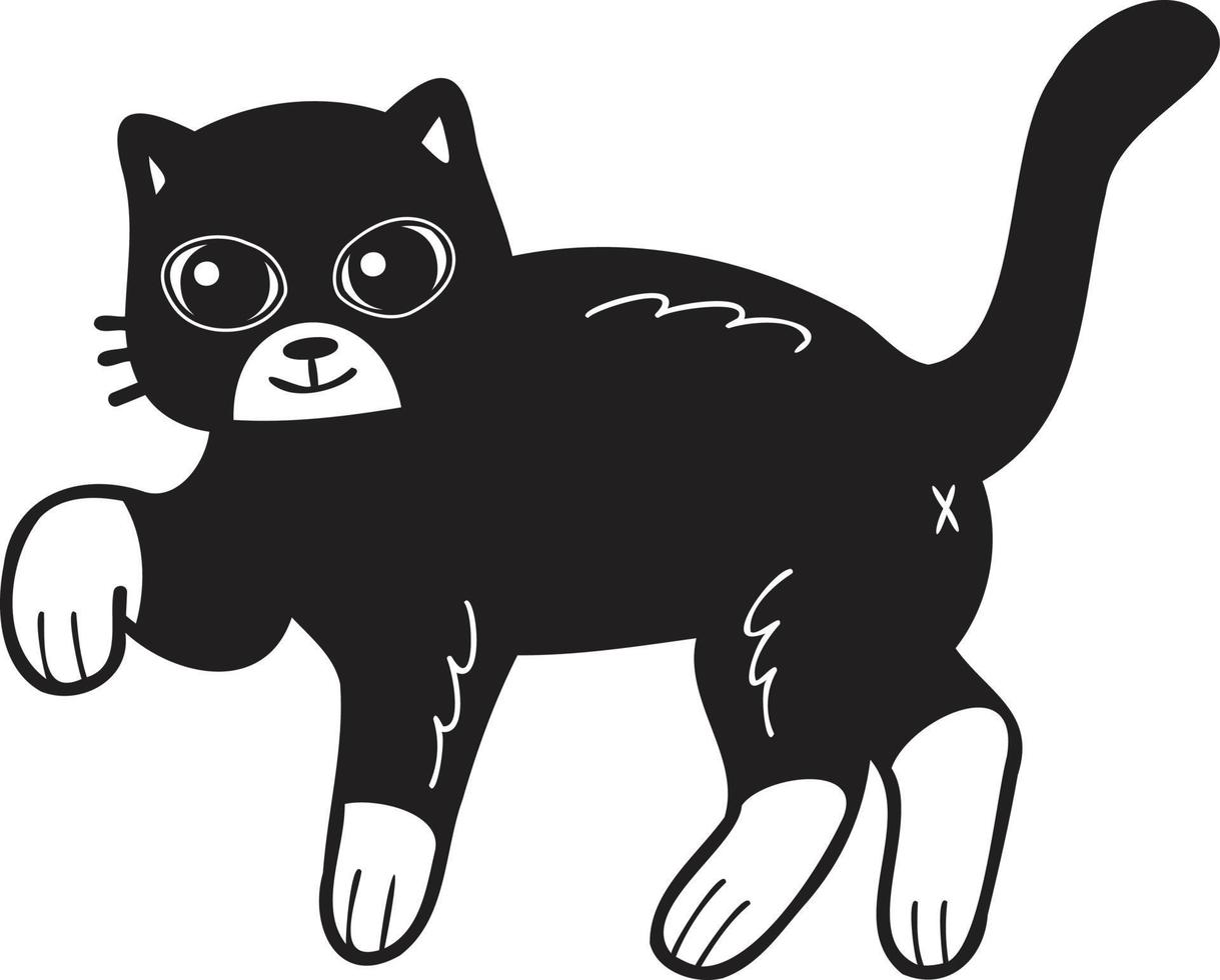 Hand Drawn walking cat illustration in doodle style vector