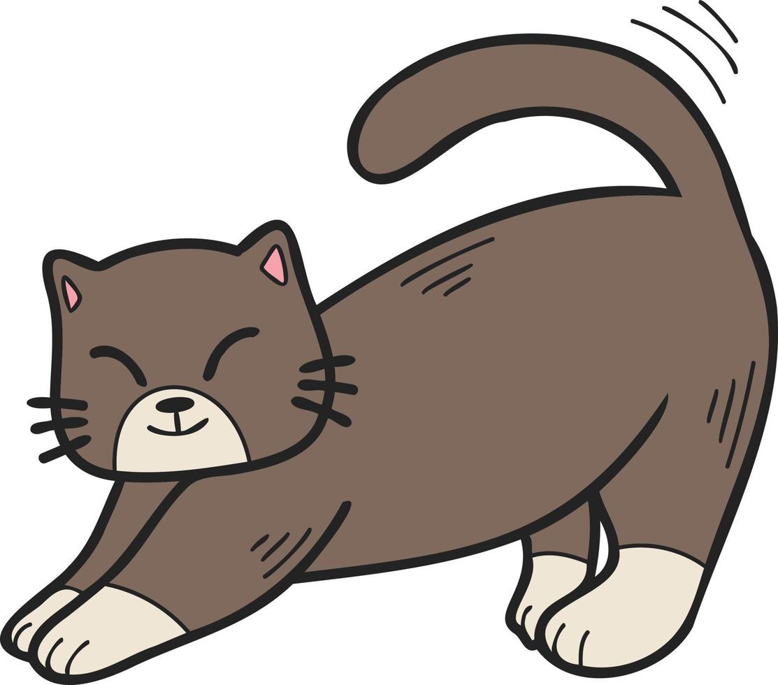 gato dibujado a mano estirando ilustración en estilo garabato vector