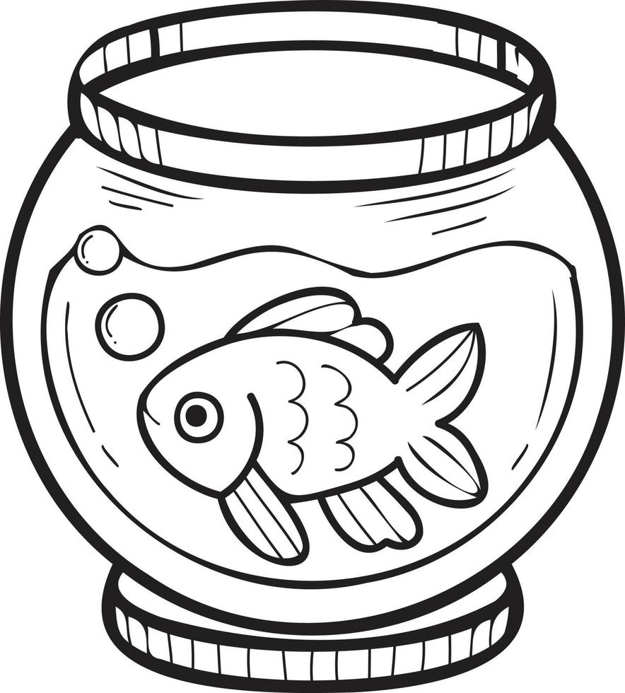 Hand Drawn Fish Bowl illustration in doodle style vector