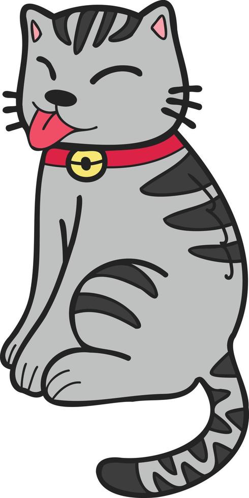 Hand Drawn cute striped cat smile illustration in doodle style vector
