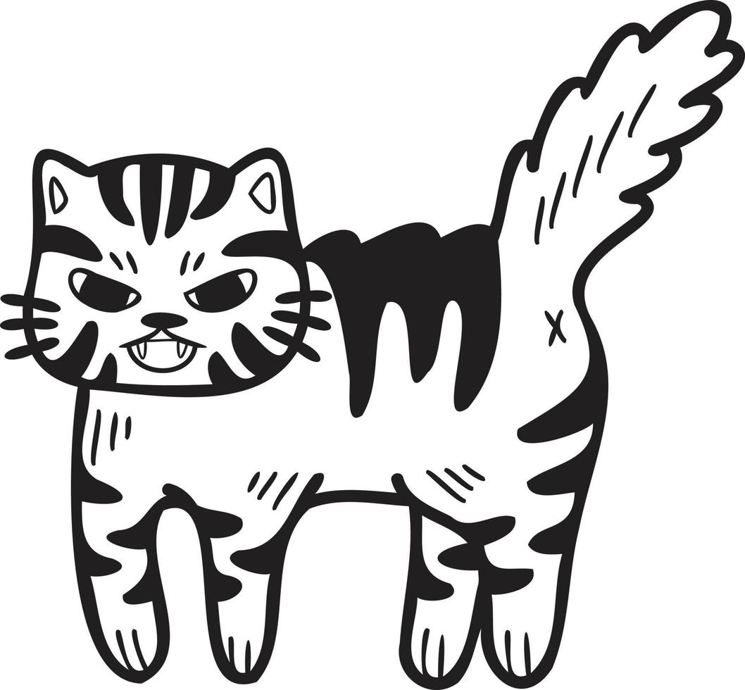 Hand Drawn angry striped cat illustration in doodle style vector