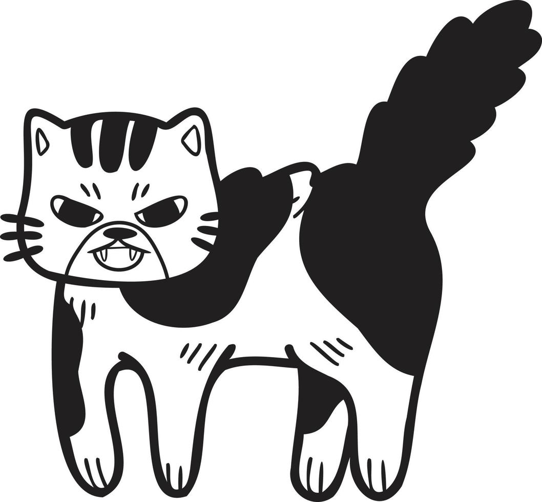 ilustración de gato rayado enojado dibujado a mano en estilo garabato vector