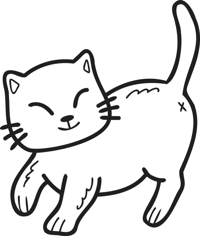 Hand Drawn walking cat illustration in doodle style vector