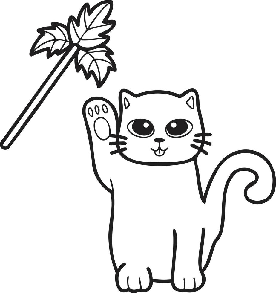 gato dibujado a mano jugando con ilustración de juguetes en estilo garabato vector