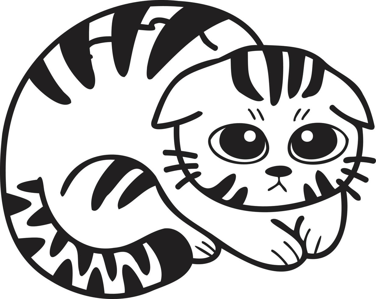 Hand Drawn scared or sad striped cat illustration in doodle style vector