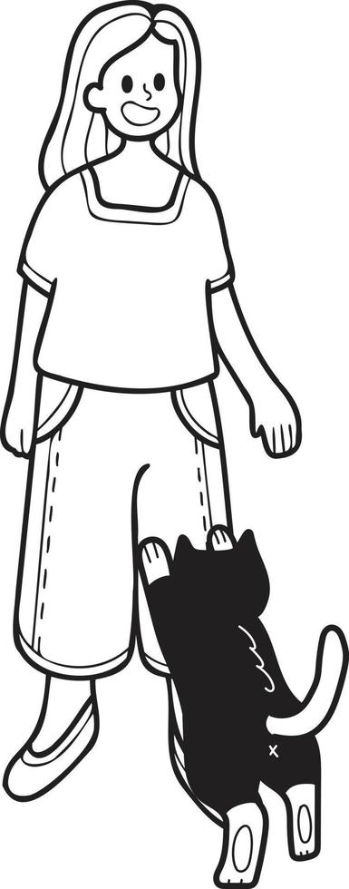 gato dibujado a mano mendigando ilustración del propietario en estilo garabato vector