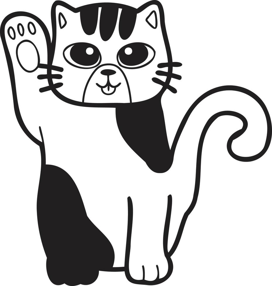 Hand Drawn Maneki Neko or lucky striped cat illustration in doodle style vector