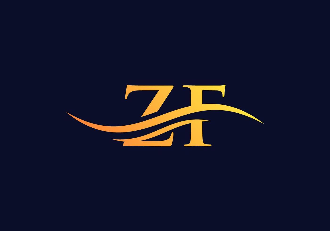 vector de logotipo zf de onda de agua. diseño de logotipo swoosh letter zf para identidad empresarial y empresarial