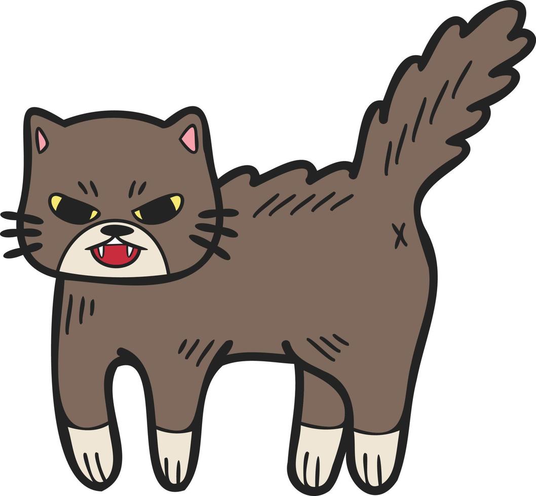 Hand Drawn angry cat illustration in doodle style vector