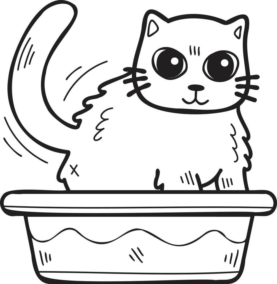 gato dibujado a mano con ilustración de bandeja en estilo garabato vector