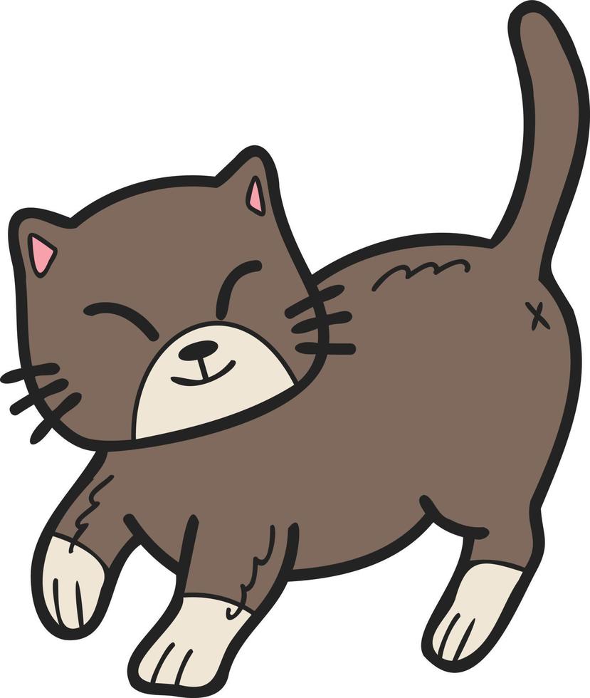 Hand Drawn walking cat illustration in doodle style vector