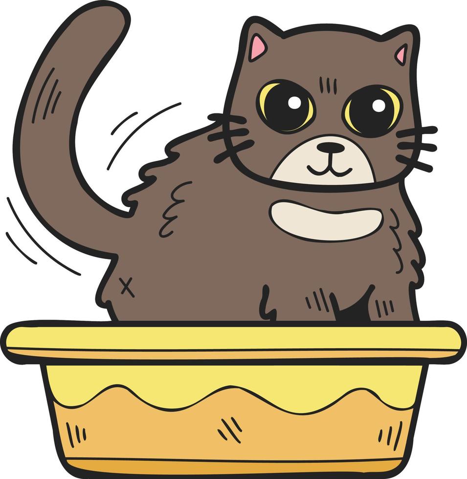 gato dibujado a mano con ilustración de bandeja en estilo garabato vector