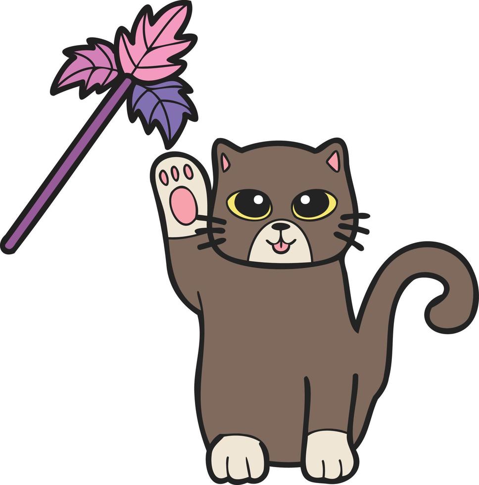 Hand Drawn cat playing with toys illustration in doodle style vector