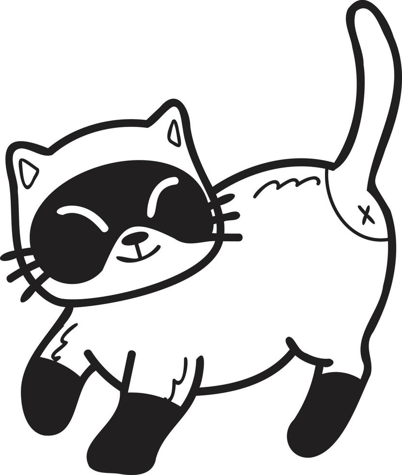 Hand Drawn walking cat illustration in doodle style vector