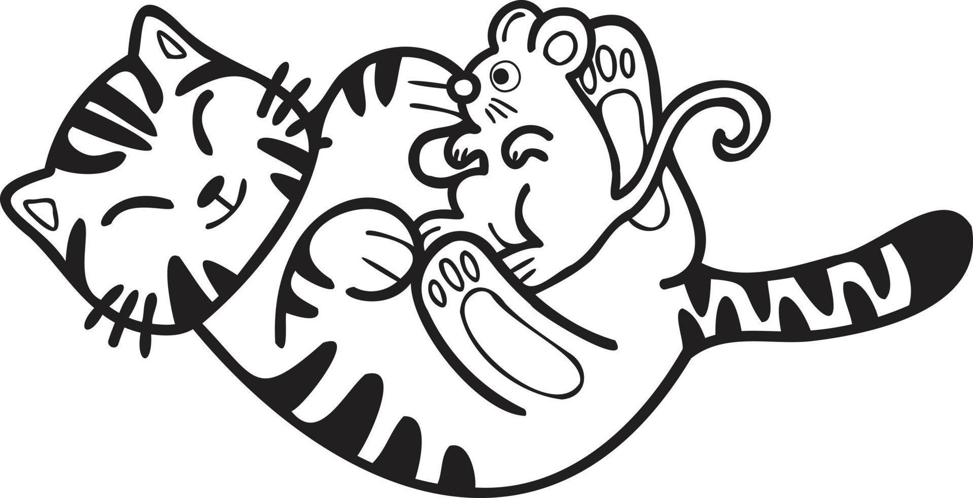 Hand Drawn striped cat and mouse illustration in doodle style vector