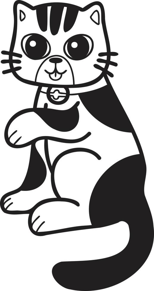 Hand Drawn Maneki Neko or lucky striped cat illustration in doodle style vector