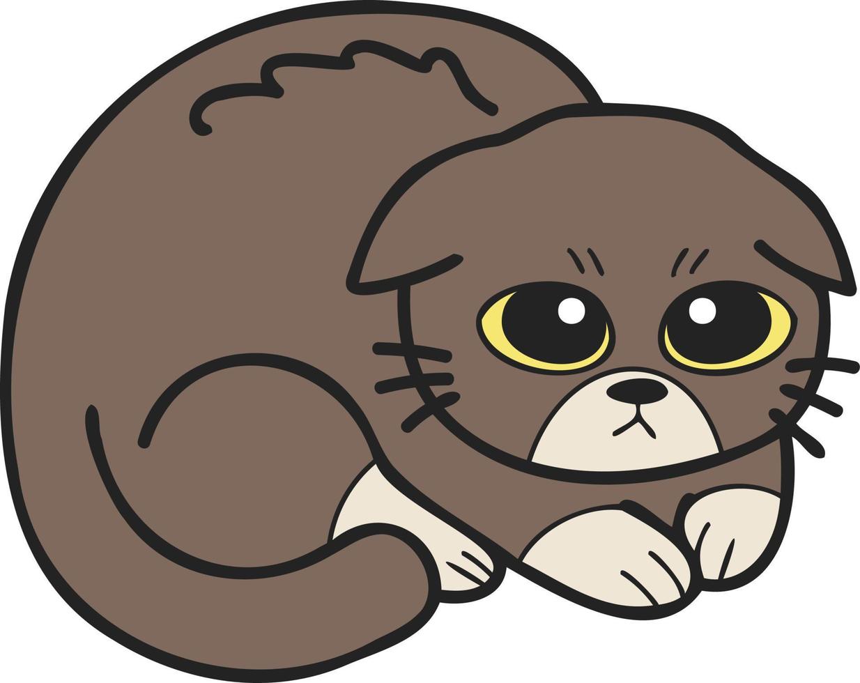 Hand Drawn scared or sad cat illustration in doodle style vector