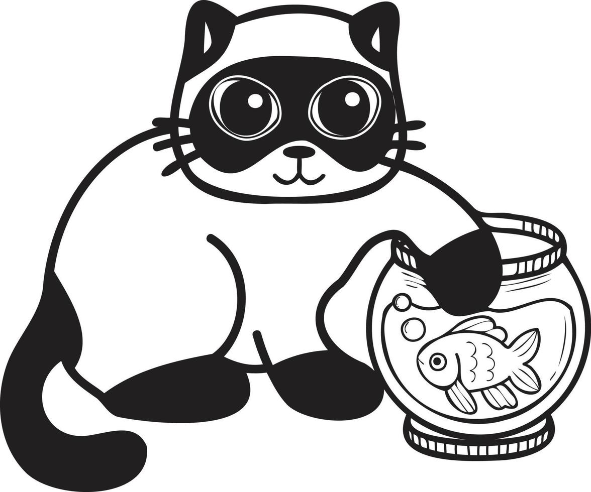 Hand Drawn cat playing with fish illustration in doodle style vector