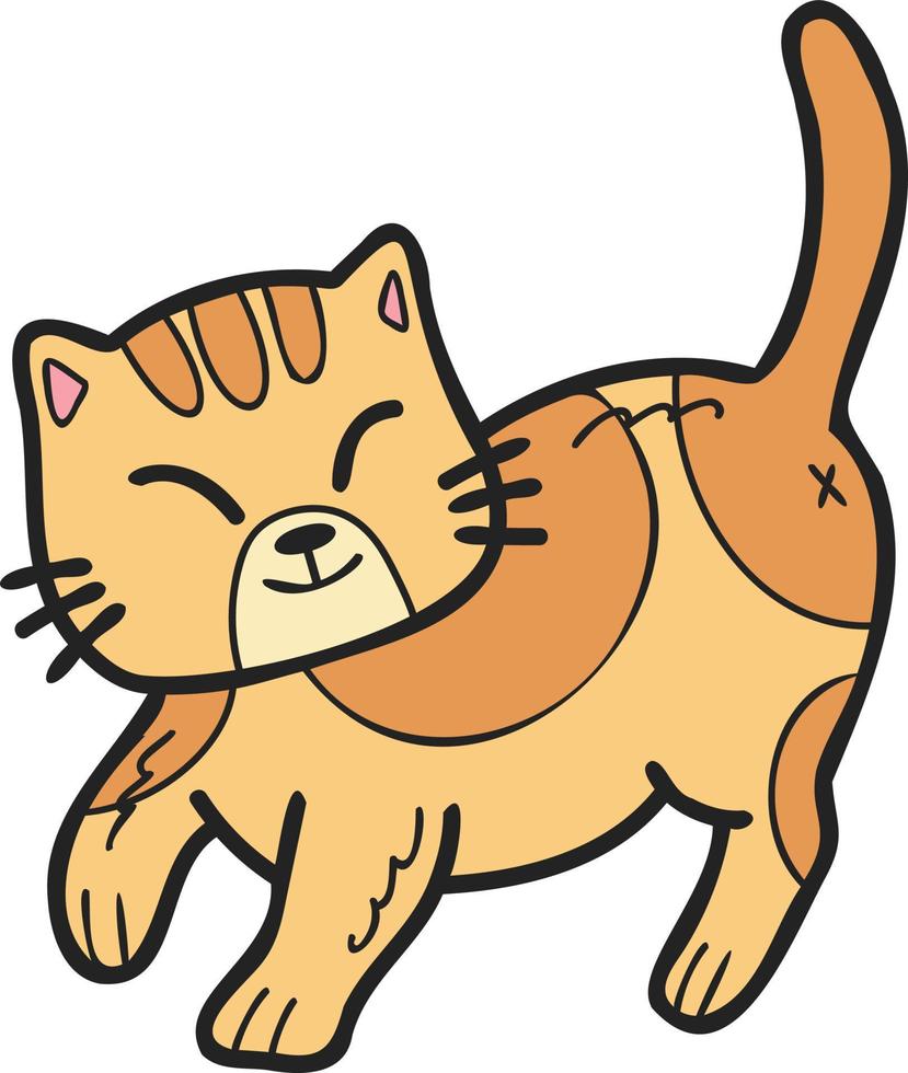 Hand Drawn walking striped cat illustration in doodle style vector