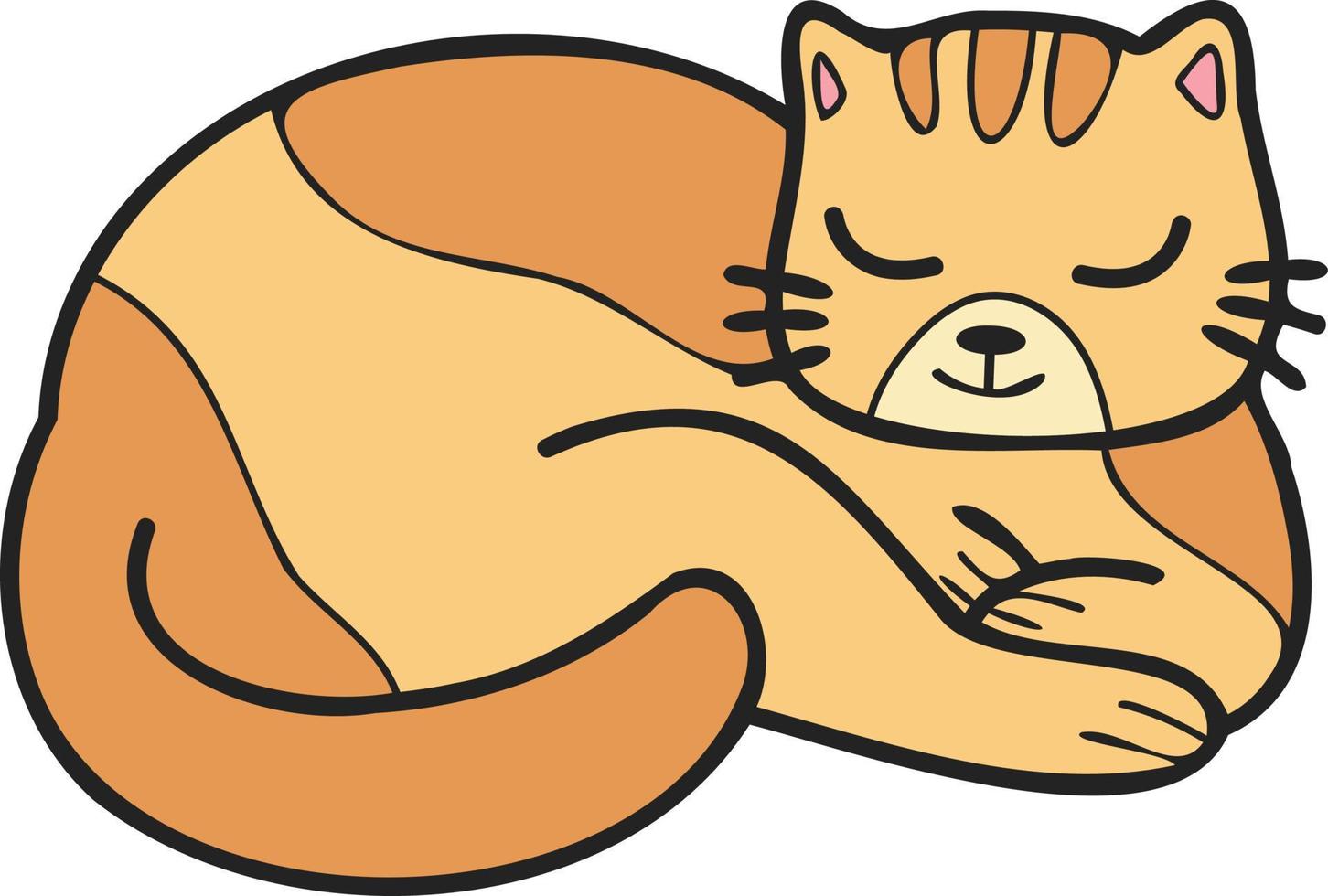 Hand Drawn sleeping striped cat illustration in doodle style vector