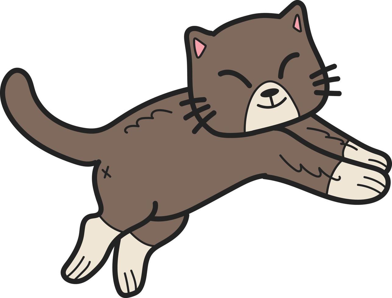 Hand Drawn jumping cat illustration in doodle style vector