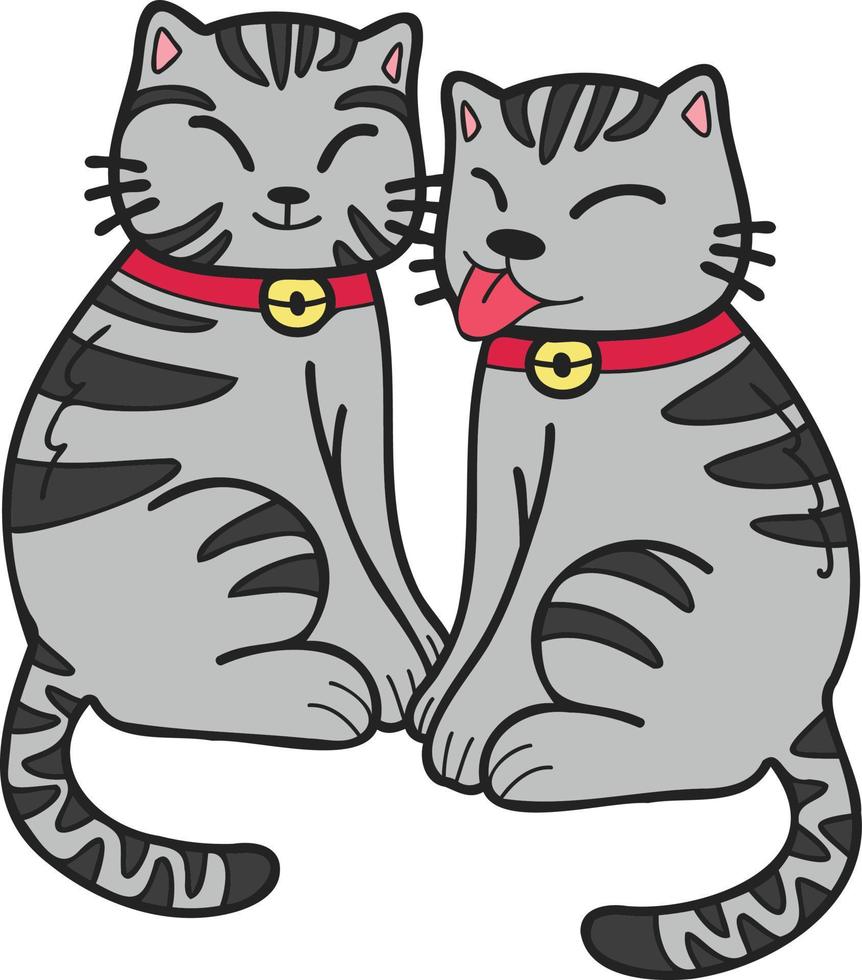 Hand Drawn cute striped cat smile illustration in doodle style vector