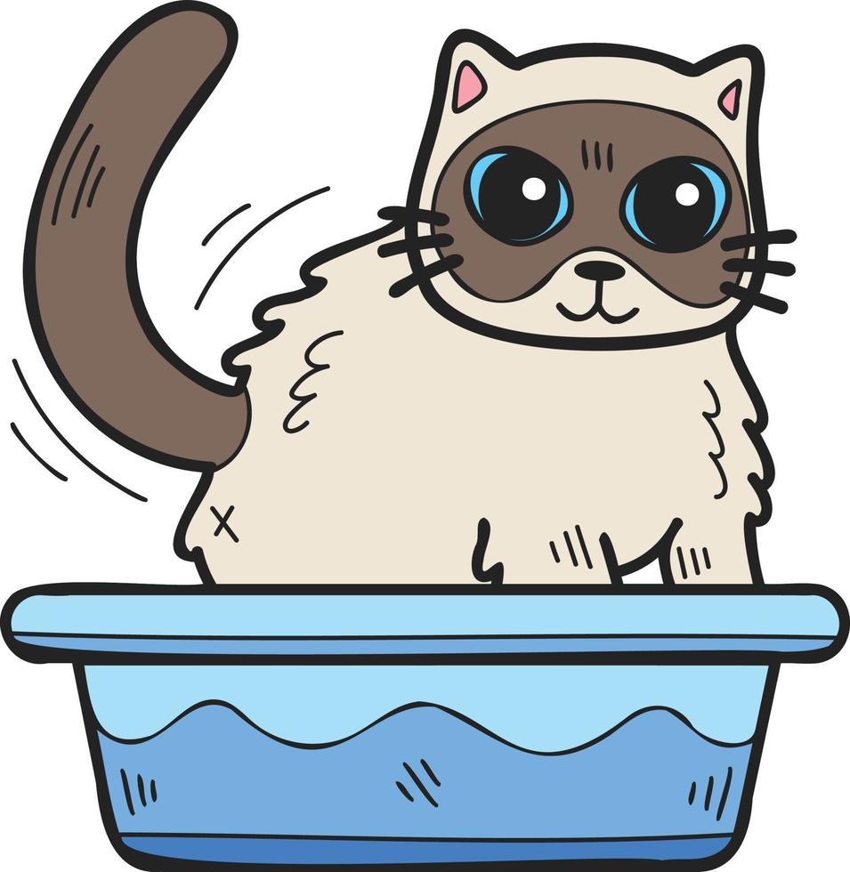 Hand Drawn cat with tray illustration in doodle style vector