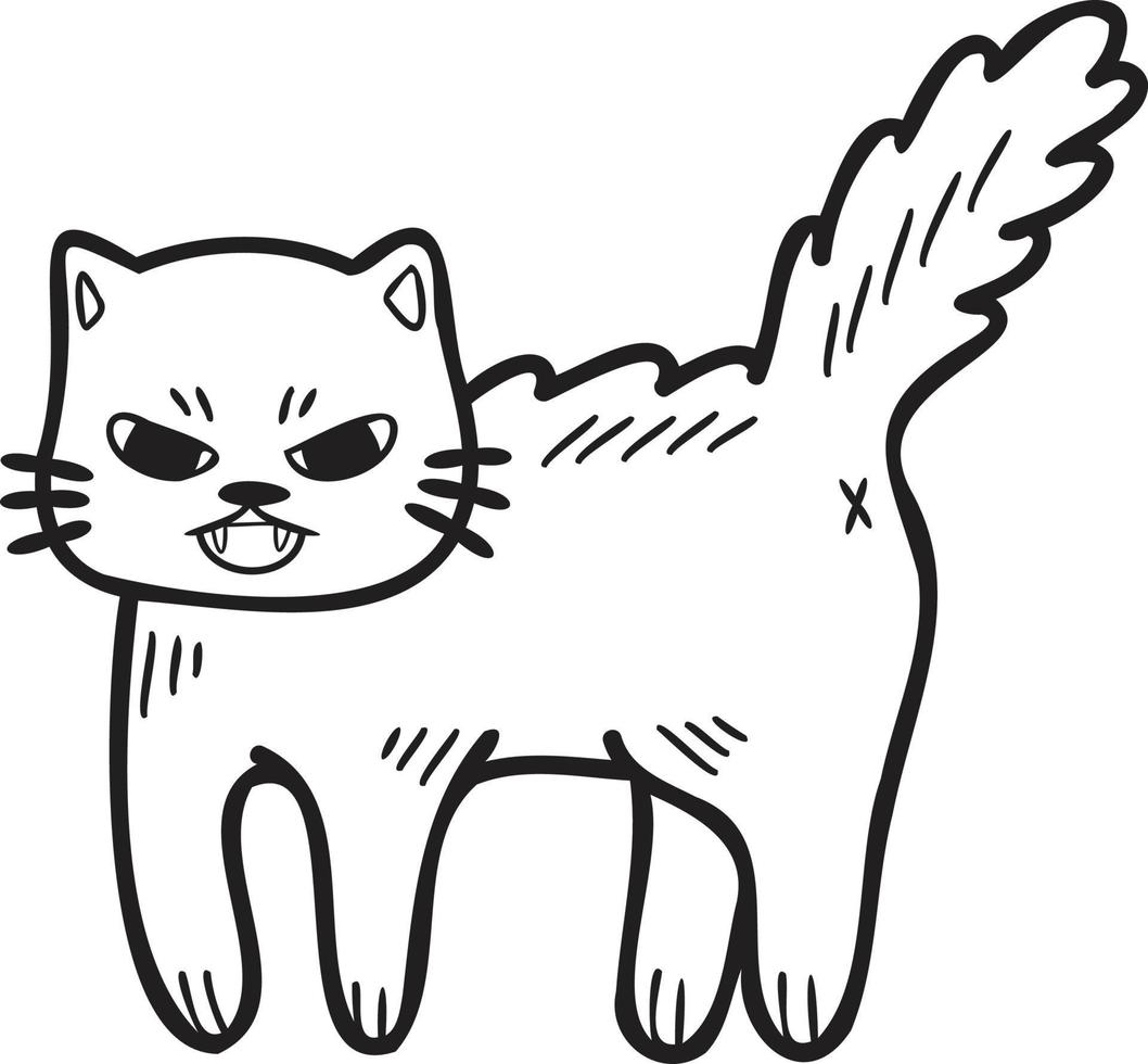 Hand Drawn angry cat illustration in doodle style vector