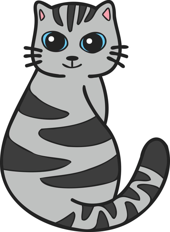 dibujado a mano lindo gato rayado sonrisa ilustración en estilo doodle vector