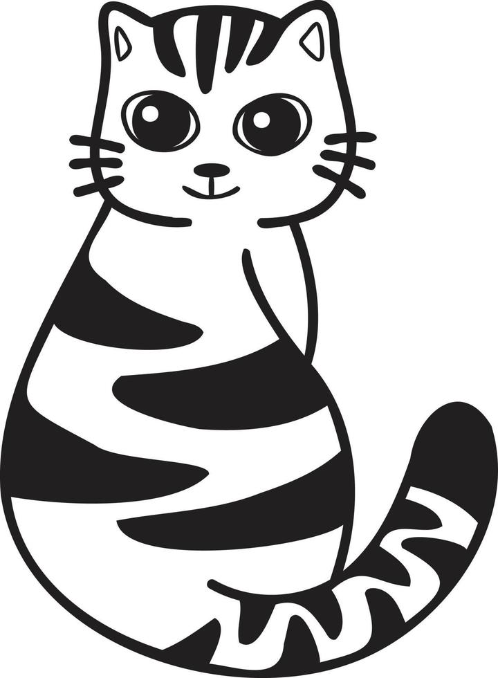 dibujado a mano lindo gato rayado sonrisa ilustración en estilo doodle vector