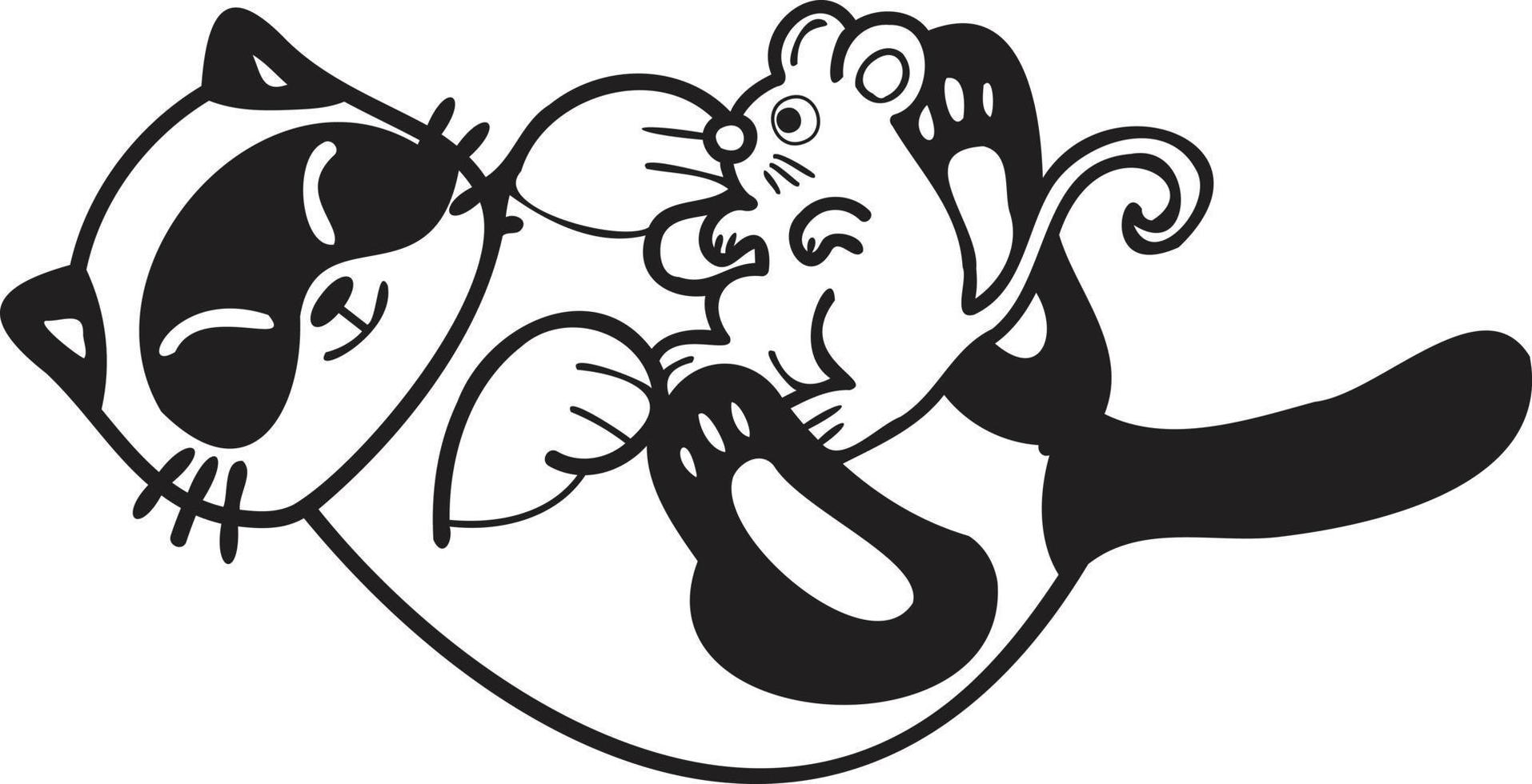 Hand Drawn cat and mouse illustration in doodle style vector