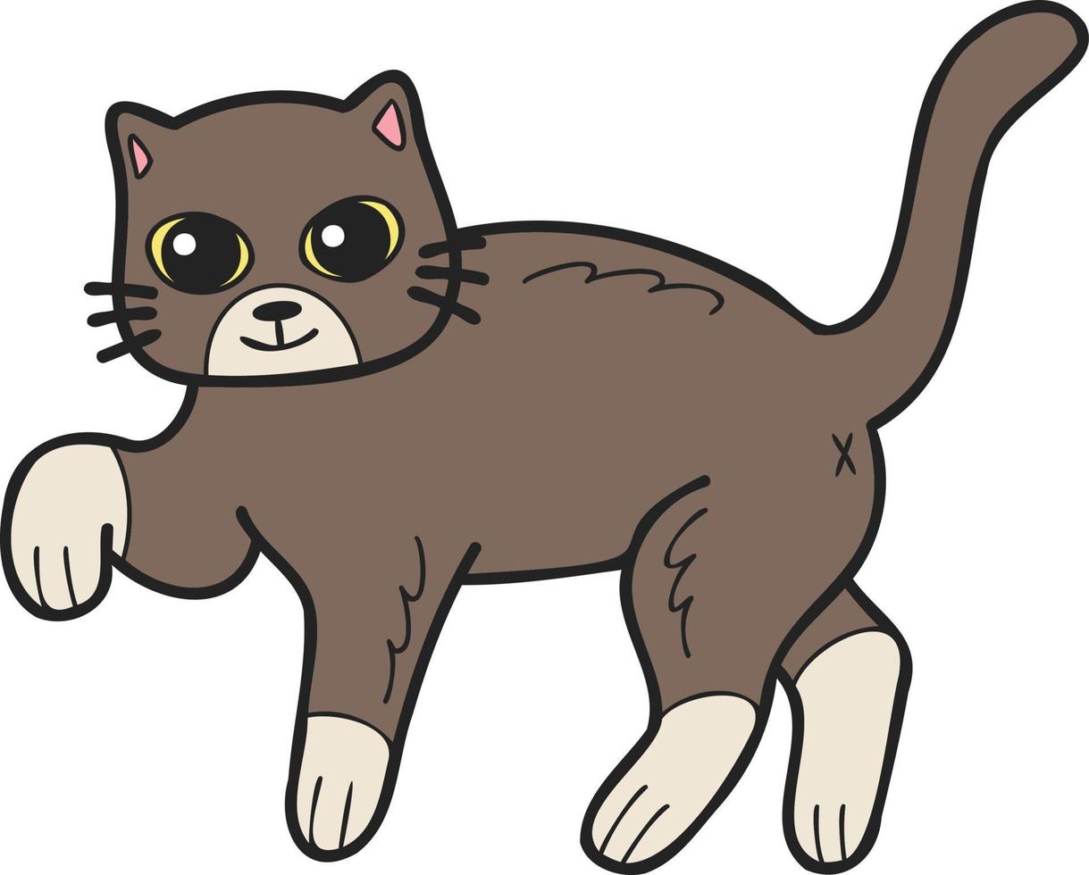 Hand Drawn walking cat illustration in doodle style vector